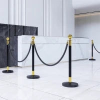 Colonnine Segnapercorso in Acciaio Inox con Corda Vellutata Nera di 1.5 m e Base Riempibile, Ø32x96 cm
