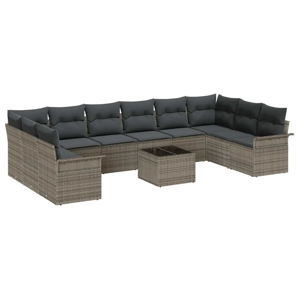 Set Divano da Giardino con cuscino 11 pcs Grigio Poly Rattan