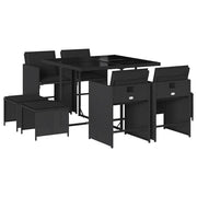 Set da Pranzo da Giardino 9 pz | Set Salotto da Giardino con Cuscini Nero in Polyrattan