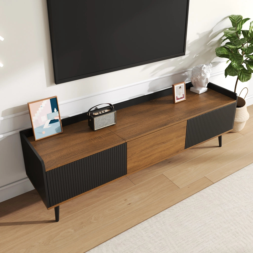 Cassettiera per TV nero e naturale in MDF e truciolare lunghezza 160 cm