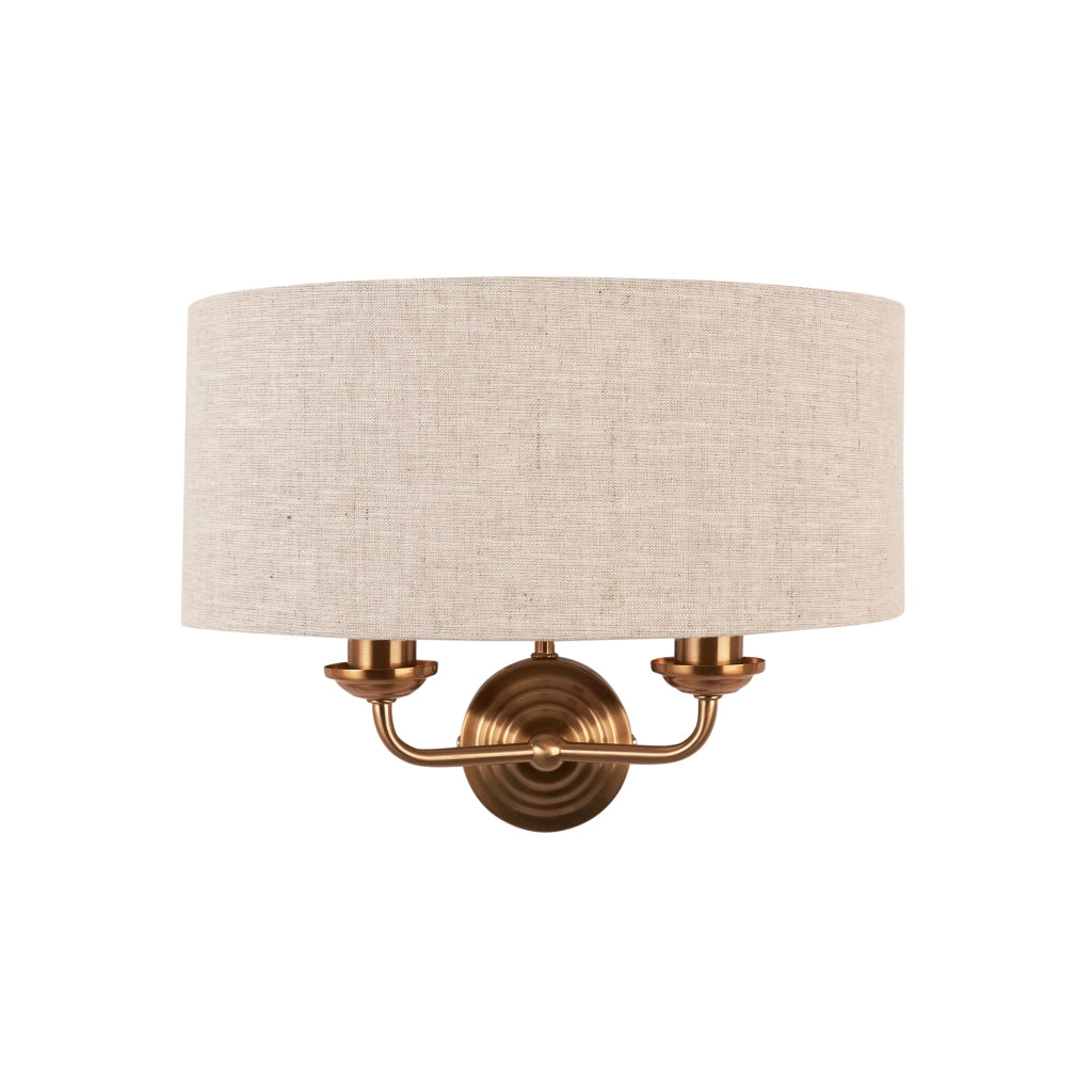 Applique doppia Highclere ottone vintage con paralume 2xE14