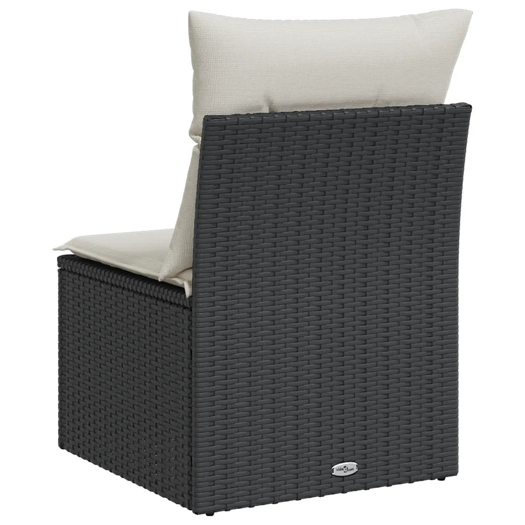Divano Giardino Senza Braccioli con Cuscini Nero in Polyrattan 365996