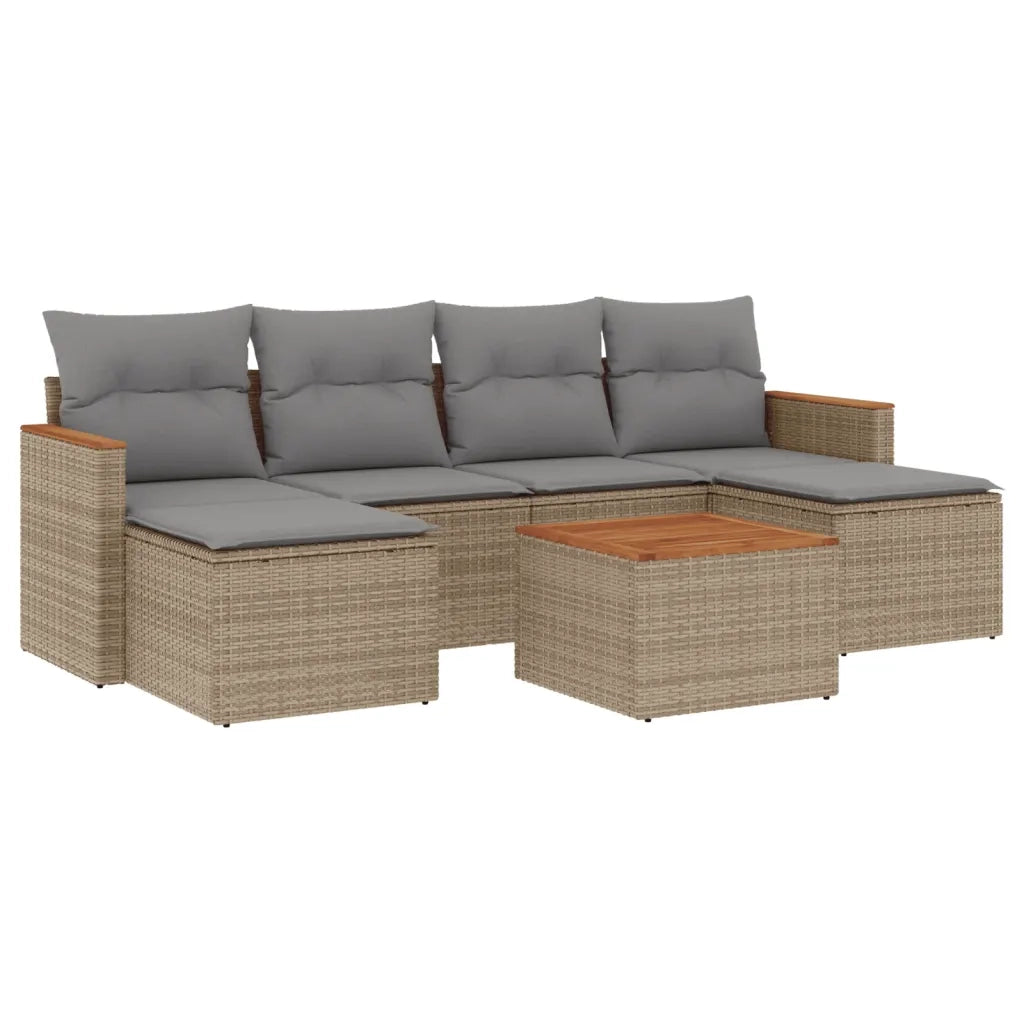 Set Divani da Giardino 7 pz con Cuscini Beige in Polyrattan 3258629