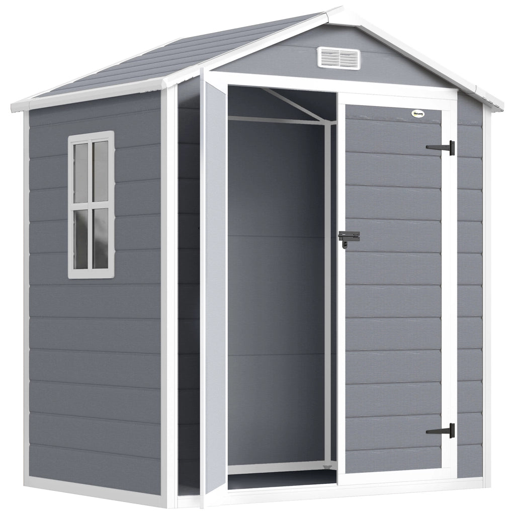 Casetta da Giardino con Finestra e Doppia Porta PP e Alluminio, 183x134x210 cm, Grigio