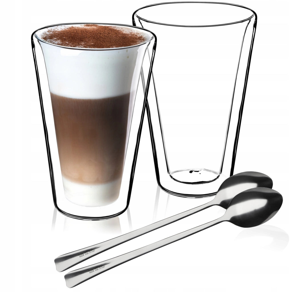KADAX 2 bicchieri termici a doppia parete da 470 ml per caffè, tè e latte con cucchiaini