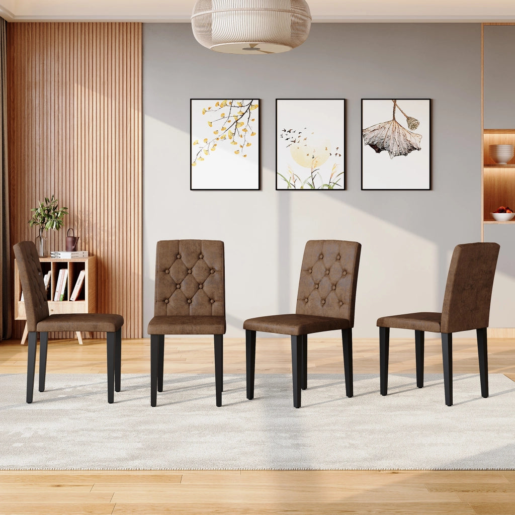 Set di 4 sedie da pranzo in marrone retr¨° - Zephmum- Gambe in metallo nero, rivestimento in velluto sintetico