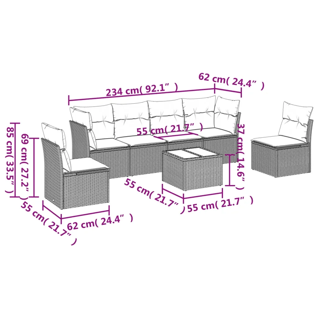 Set Divani da Giardino con Cuscini 7pz Nero Polyrattan