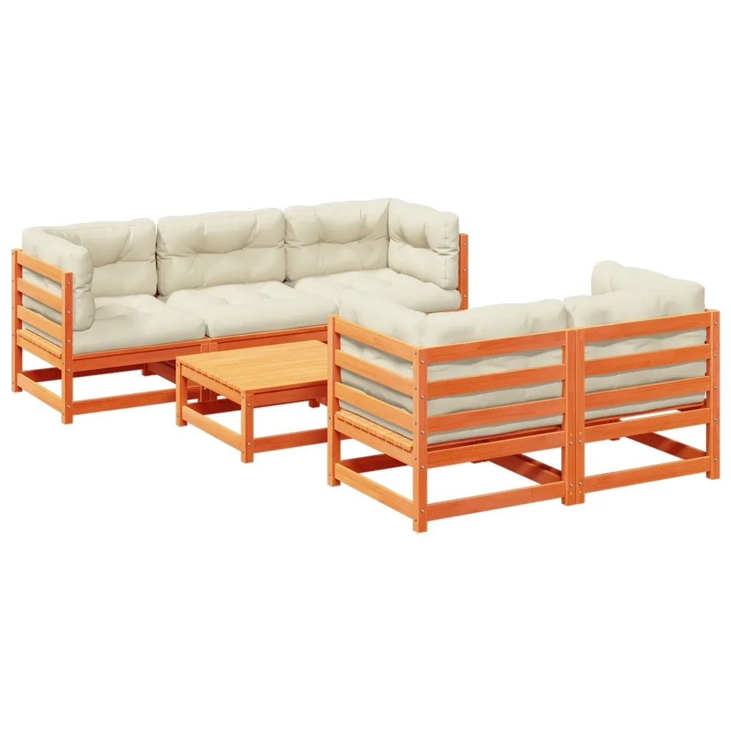 Set Divani Giardino 6pz con Cuscini Marrone Cera Massello Pino 3299291