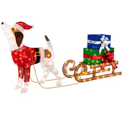 Decorazioni natalizie illuminate con cane slitta luci LED e scatole regalo, Decorazione festosa 78x21x82cm