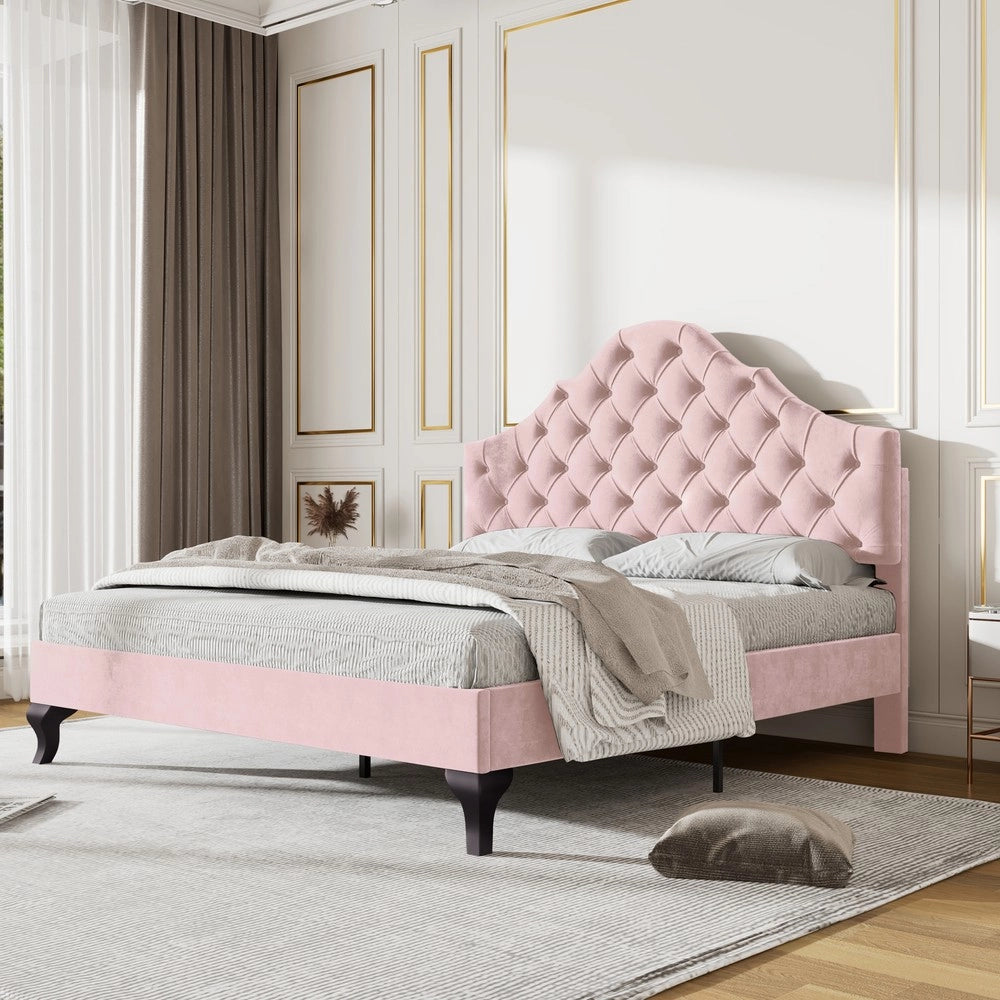 Letto Imbottito con Testiera Regolabile ¨C MINIMAL ¨C Velluto Rosa 140x200