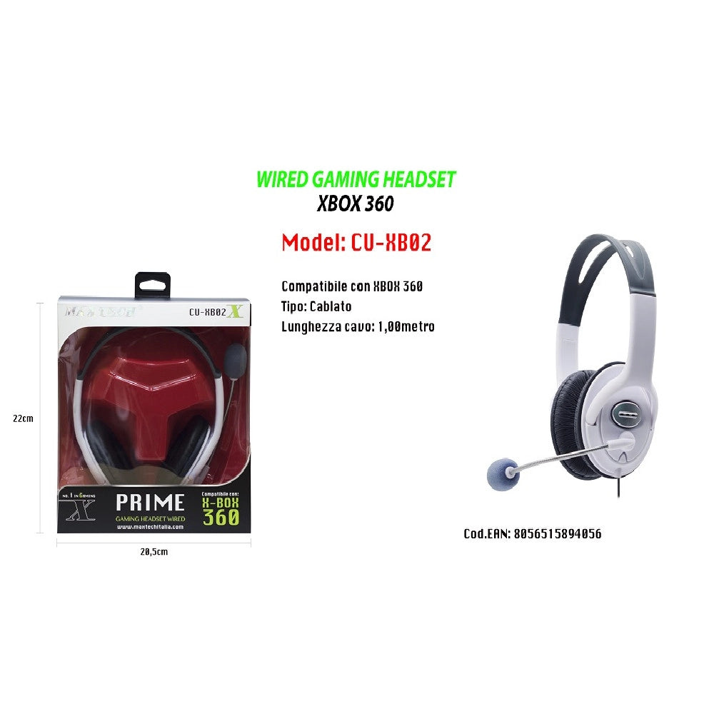 Trade Shop - Cuffia Compatibile Per X-box 360 Gaming Headset Wired Microfono Maxtech Cu-xb02 -