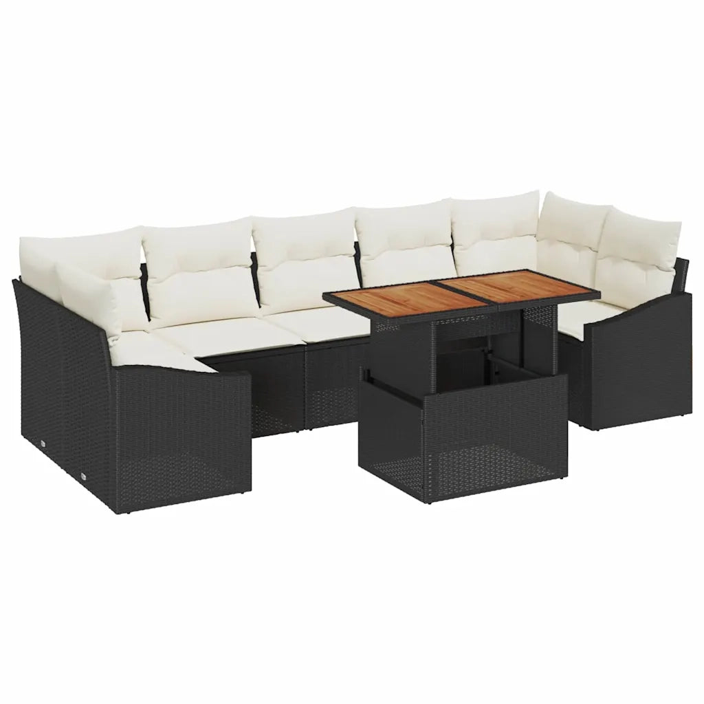 Set Divano da Giardino con cuscino 8 pcs Nero e Beige 3358539