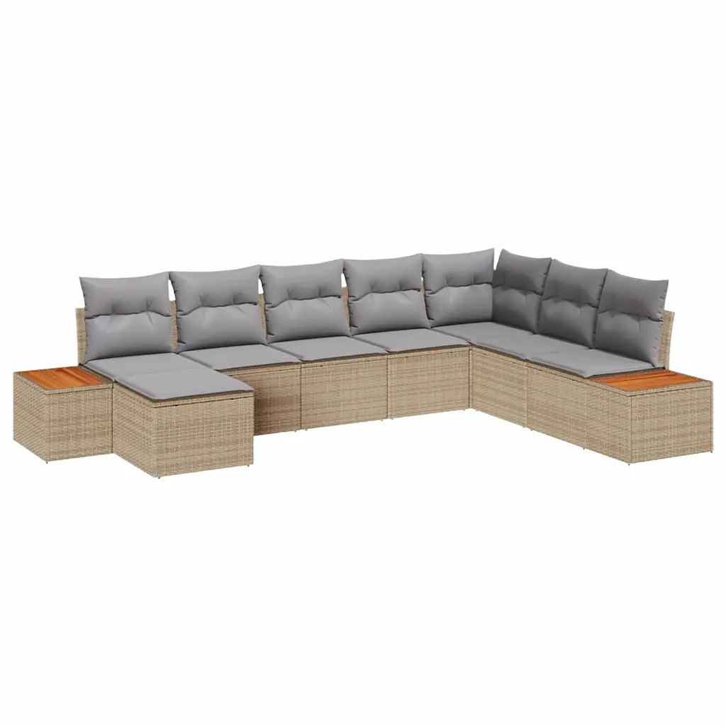 Set Divano da Giardino 9 pcs Beige e Grigio Chiaro Polyrattan