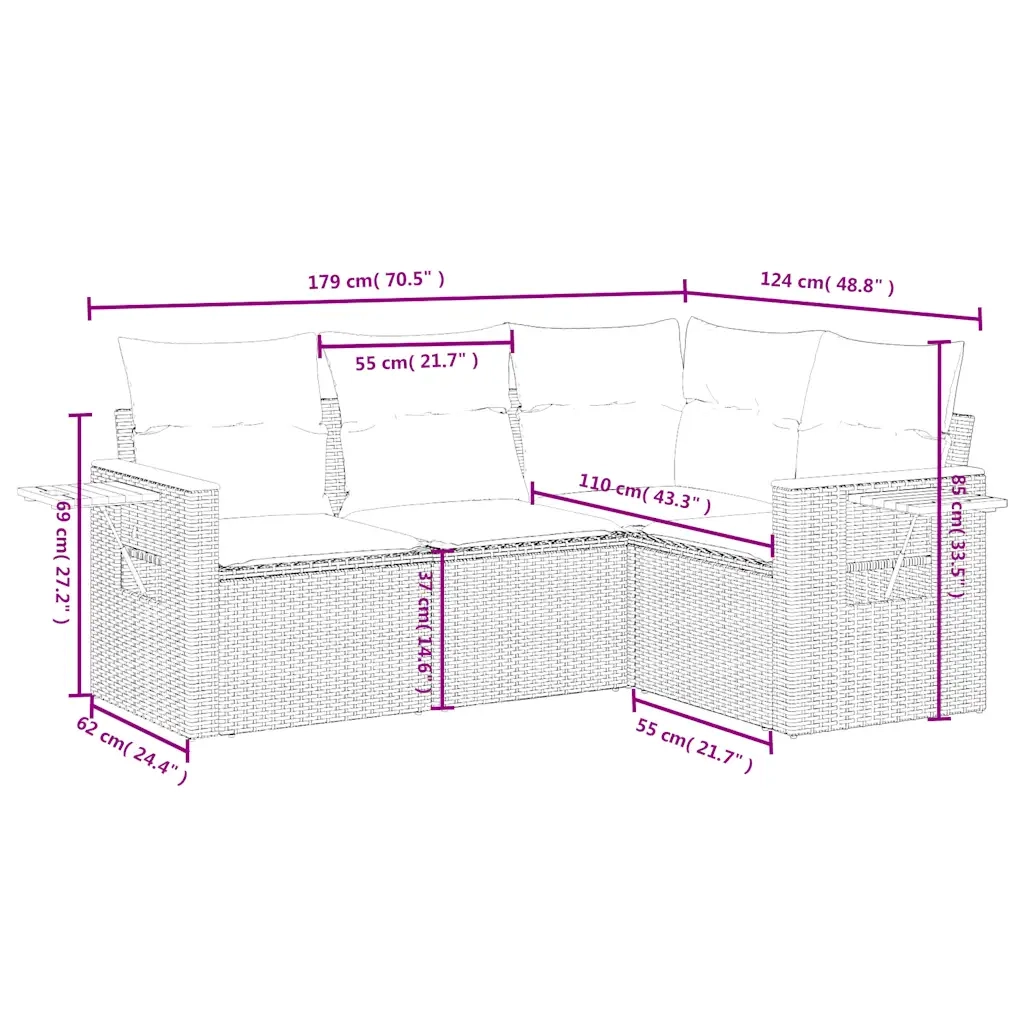 Set Divani da Giardino 4 pz con Cuscini Grigio in Polyrattan 3226775