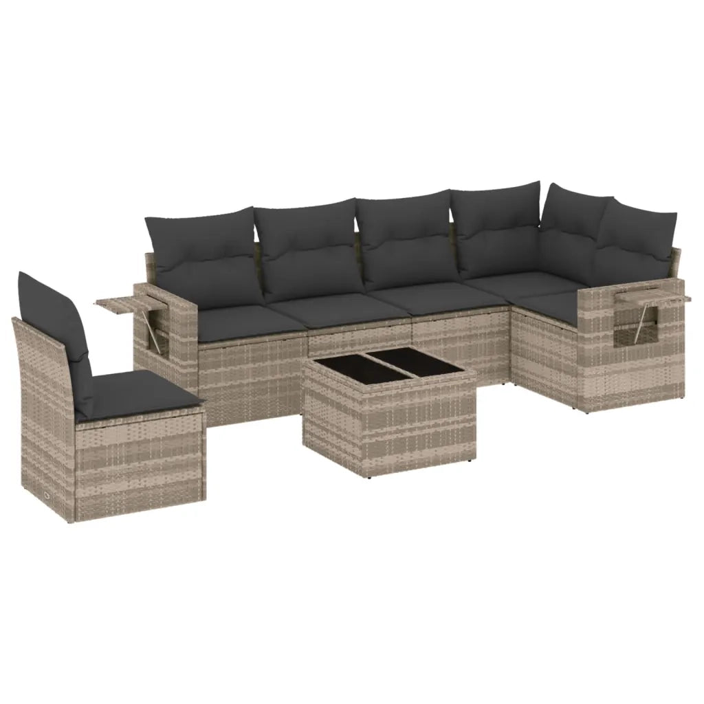 Set Divani da Giardino 7pz con Cuscini Grigio Chiaro Polyrattan 3252579