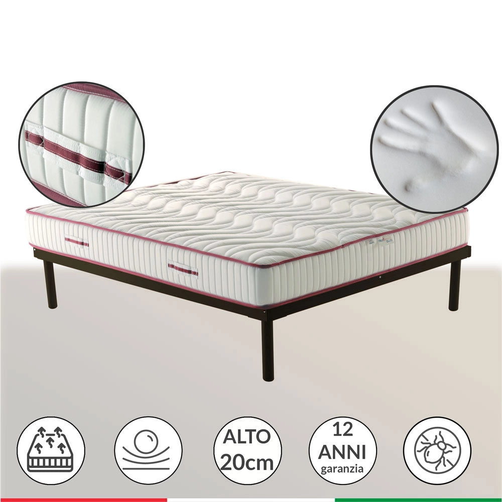 Materasso Memory 190x200, materasso Semirigido dal doppio comfort ALTO 20 CM, Materasso dispositivo medico con DUE cuscini promo, MEMORY NATURE 