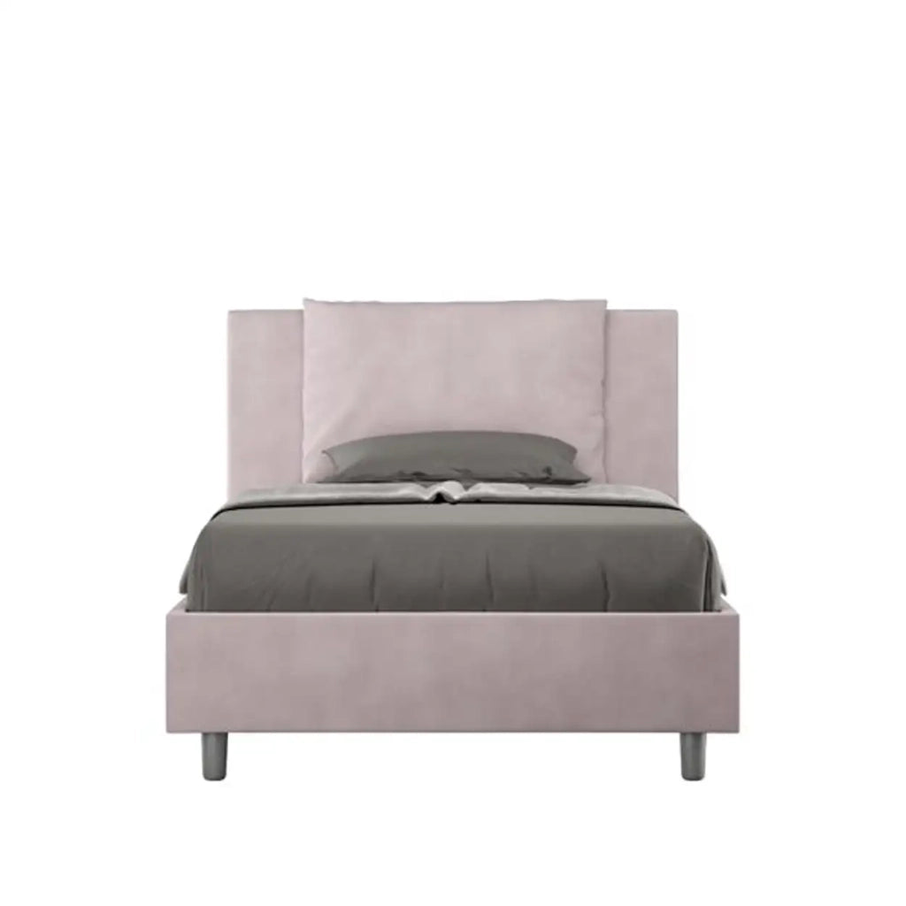 Letto una piazza e mezza contenitore imbottito 120x210 microfibra glicine Antea