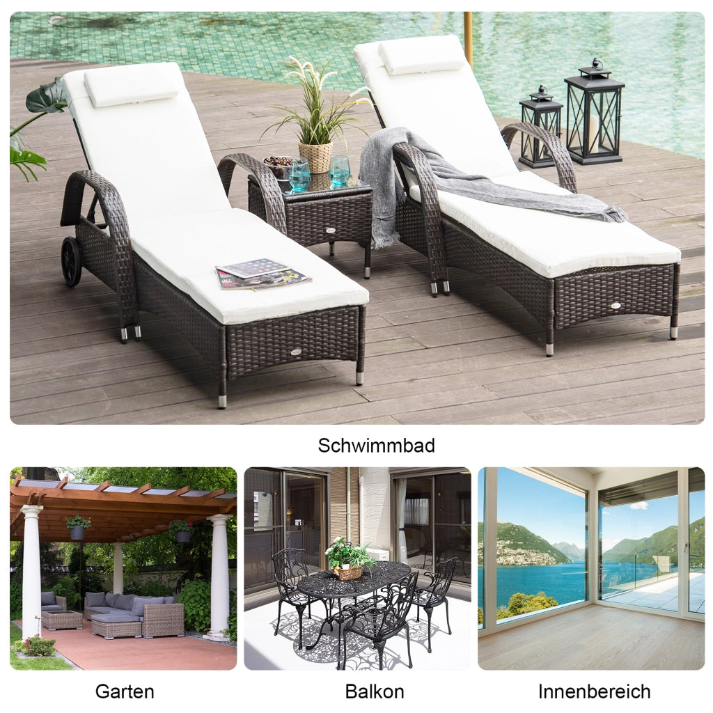 Set da giardino con 2 sdraio e tavolino ¨C zephmum ¨C polyrattan marrone e crema