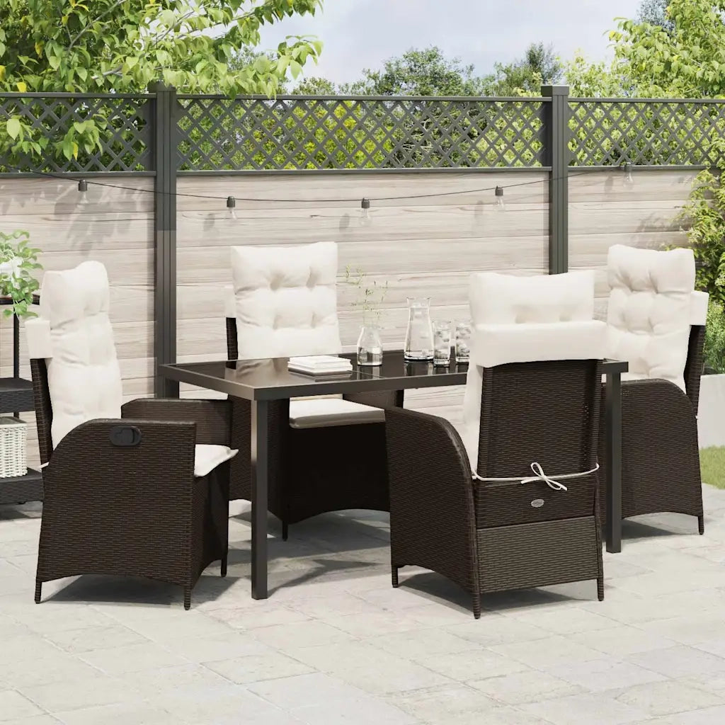 Set da Pranzo per Giardino con cuscino 5 pcs Marrone polyrattan
