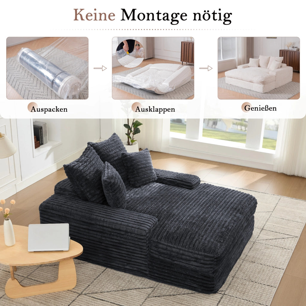 CHAISE LONGUE 137x175x63 cm in velluto a coste grigio