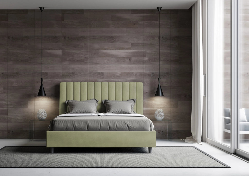 BS COM Letto una piazza e mezza con rete imbottito 130x210 microfibra tè verde