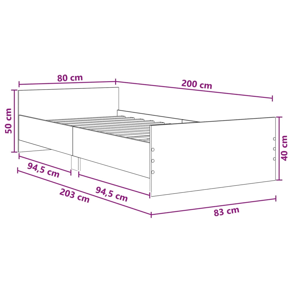 Struttura letto con testata-Giroletto Grigio Cemento 80 x 200 cm 371655