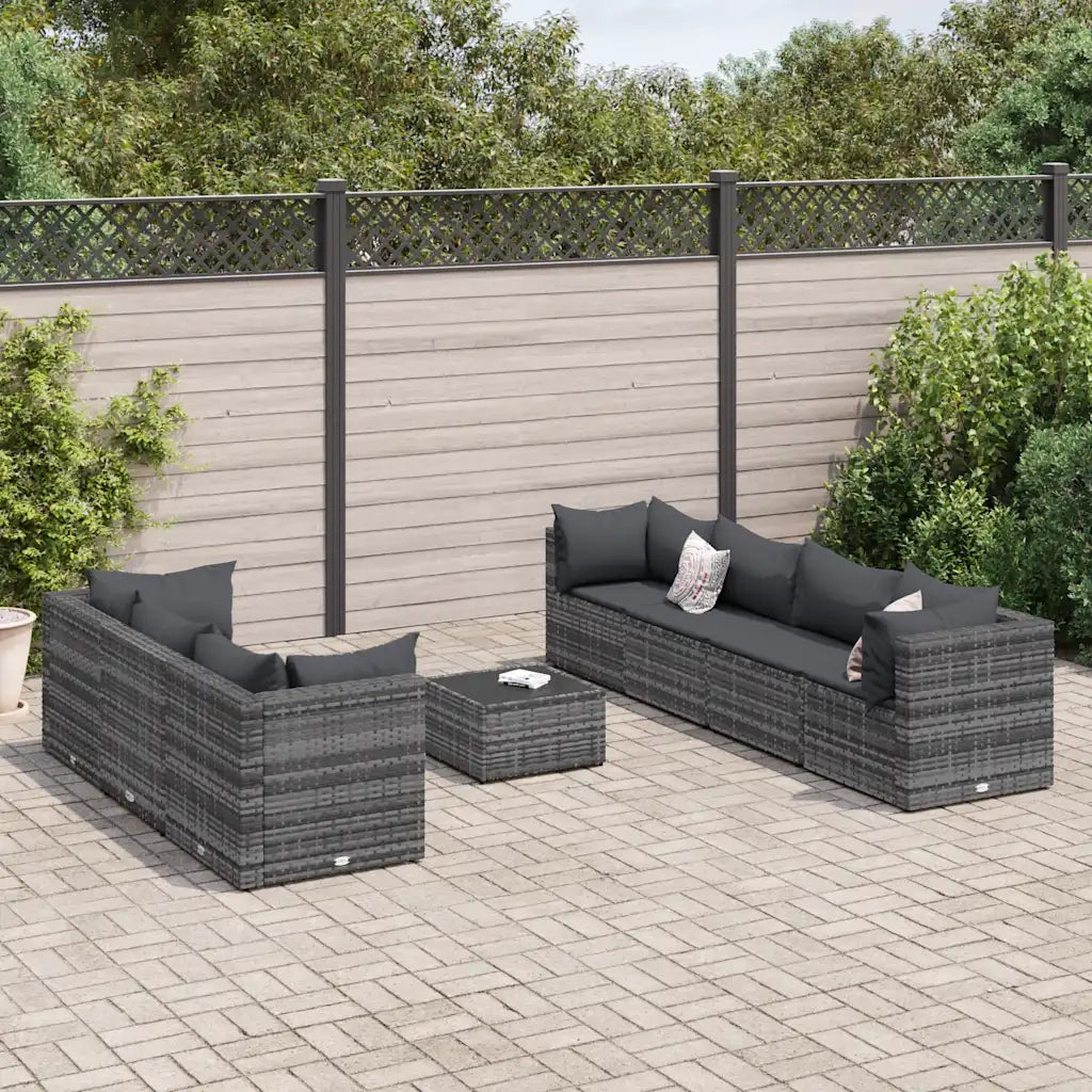 Set Divani da Giardino 8 pz con Cuscini in Polyrattan Grigio 3308034