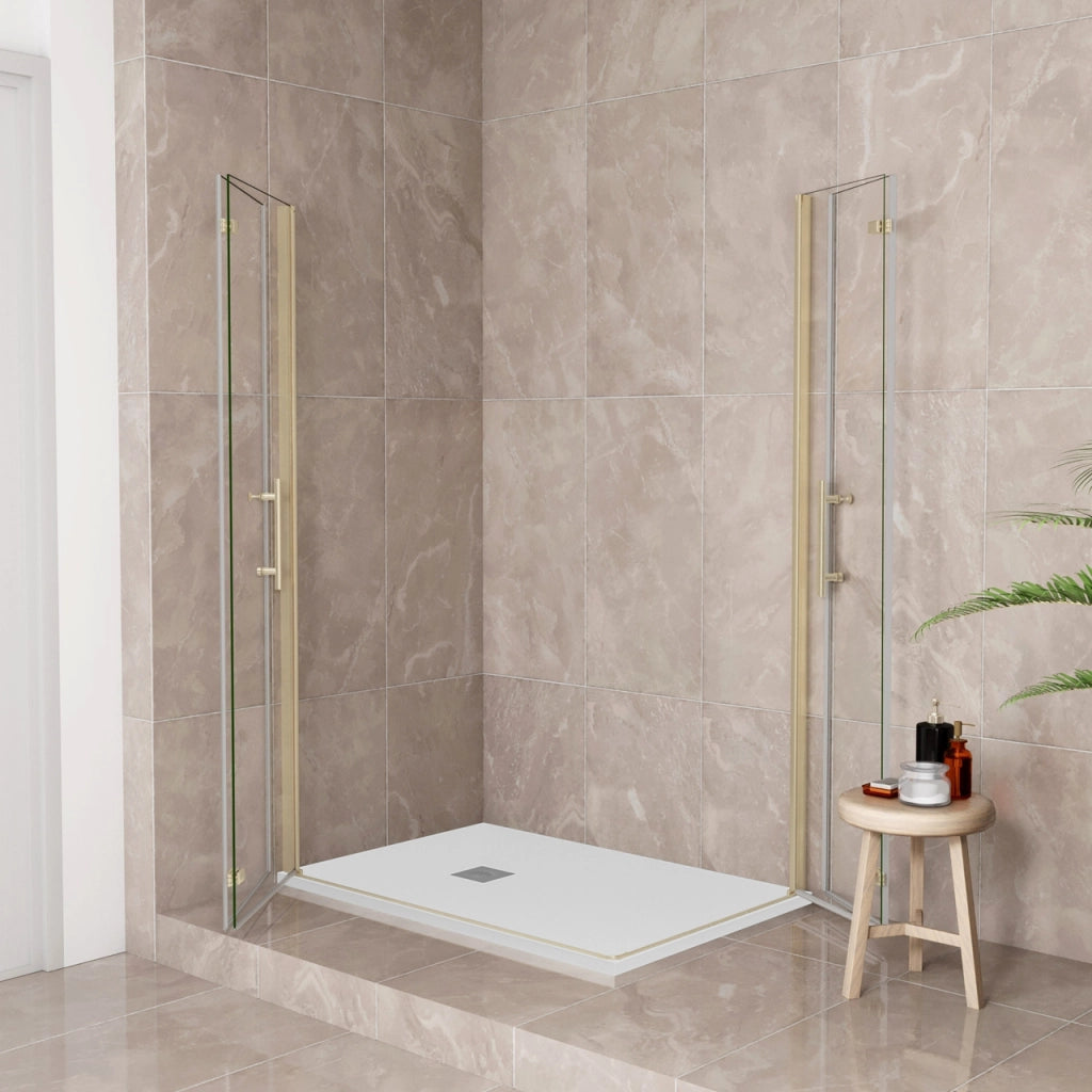 185 cm Box Doccia Angolare 110x120 cm Doppia Porta Battente Pieghevole Vetro Temperato Trasparente 6 mm Anticalcare Telaio Dorato Spazzolato
