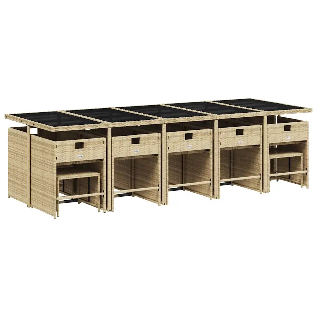 Set Pranzo da Giardino 15 pz con Cuscini Beige Misto Polyrattan