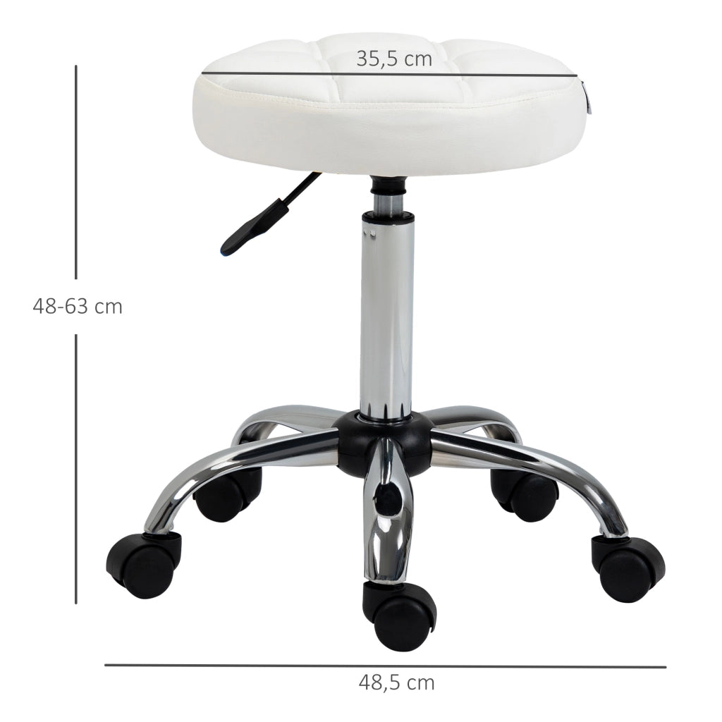 Sgabello girevole con ruote regolabile in altezza 48-63 cm ¨C Xylo ¨C bianco, rivestimento pelle PU ?35,5 cm