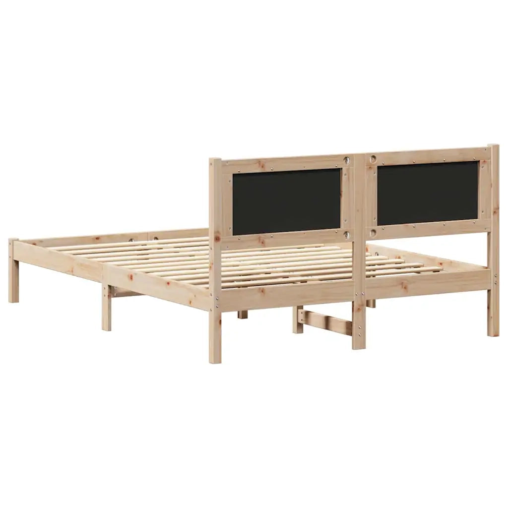 Letto matrimoniale | Letto per adulti | Letto con Testiera Rivestita Nero 135 x 190 cm Pino massello