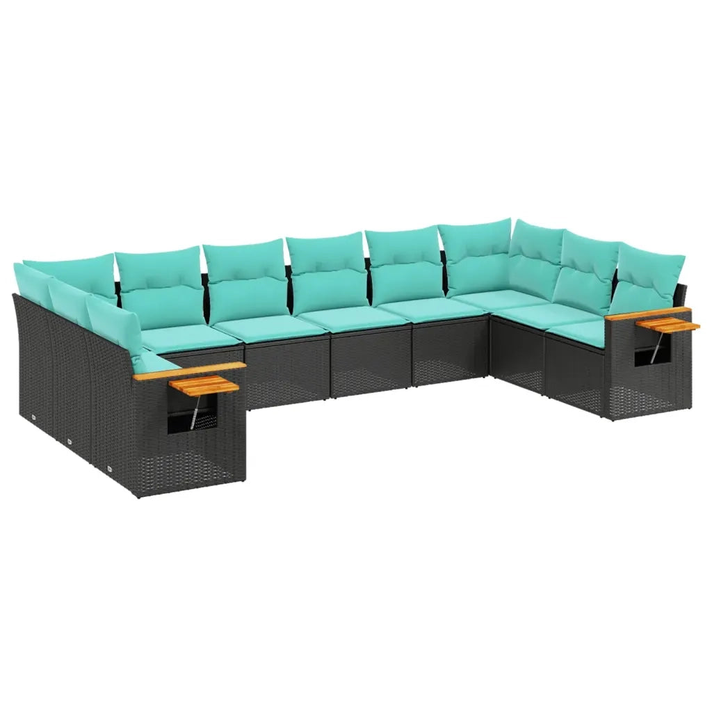 Set Divani da Giardino 10pz con Cuscini in Polyrattan Nero