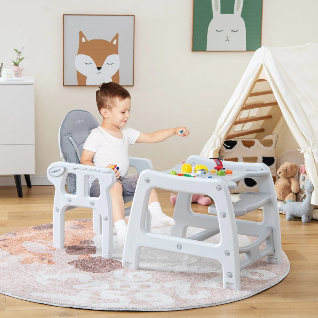 Seggiolone per bambini con vassoio rimovibile a 4 posizioni cuscino per seduta, Sedia da pappa convertibile Grigio-Seggioloni