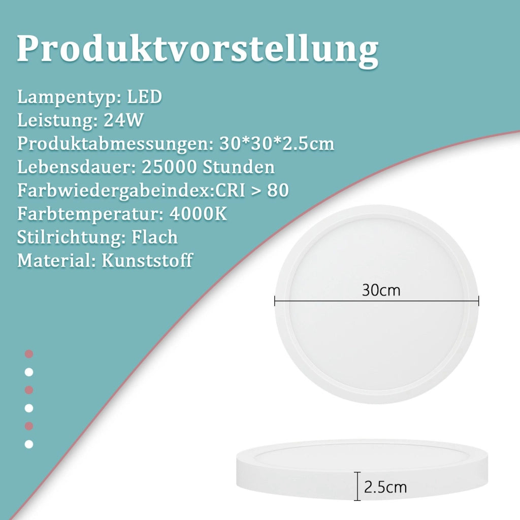 ZMH Lampada da soffitto LED rotonda moderna 24W bianca per interni - Illuminazione a risparmio energetico