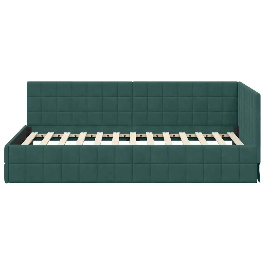 Cornice del letto ad angolo Verde Scuro 100 cm x 200 cm Velluto
