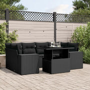 Set Divani da Giardino con Cuscini 7pz Nero Polyrattan