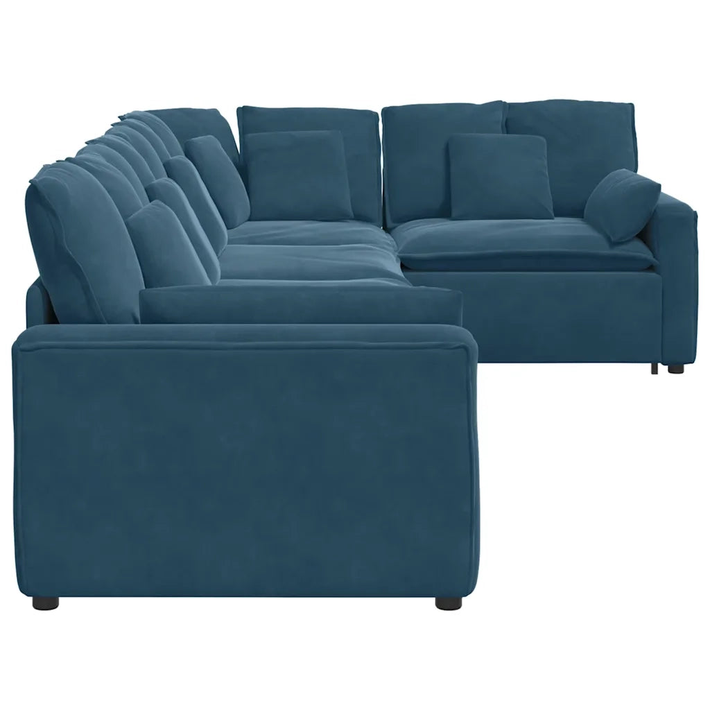 Divano Modulare con Cuscini in Velluto Blu 3321327