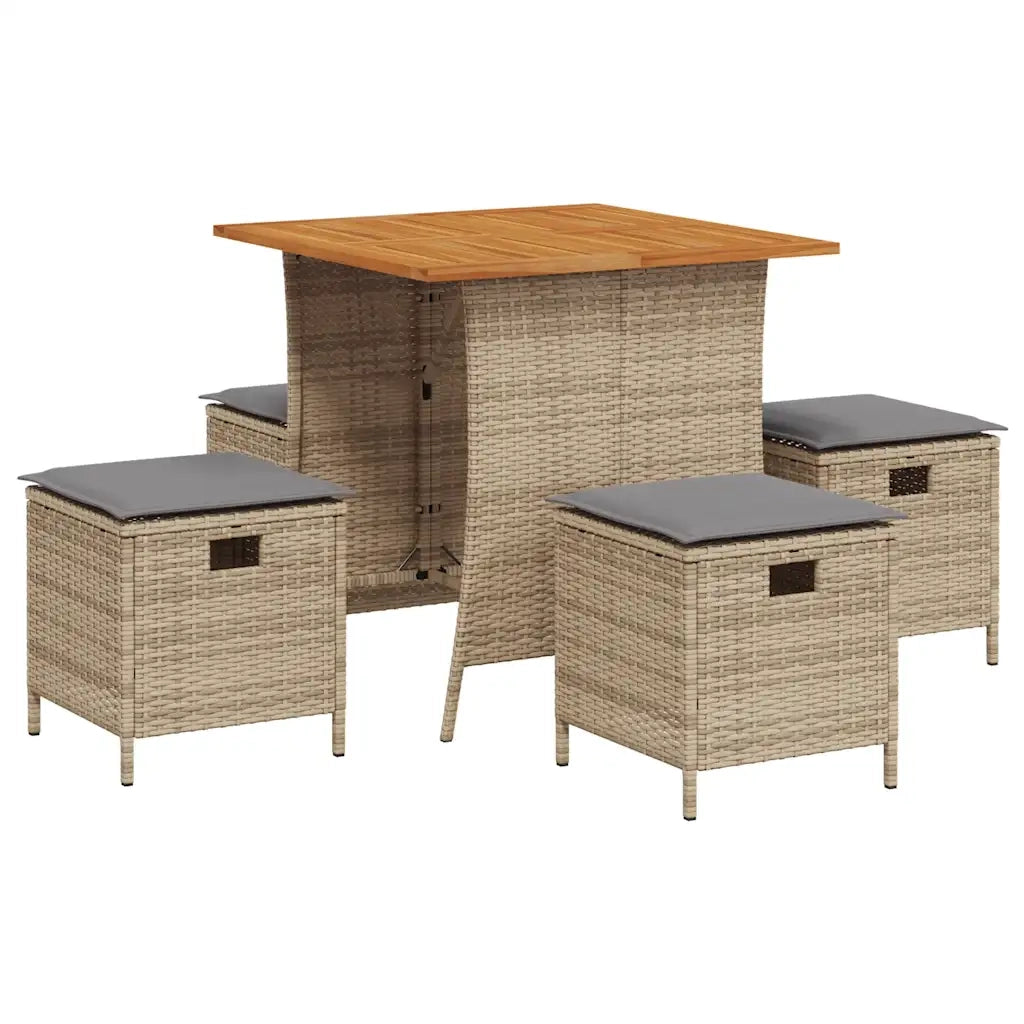 Set da Pranzo da Giardino 5 pz con Cuscini Beige in Polyrattan 365423