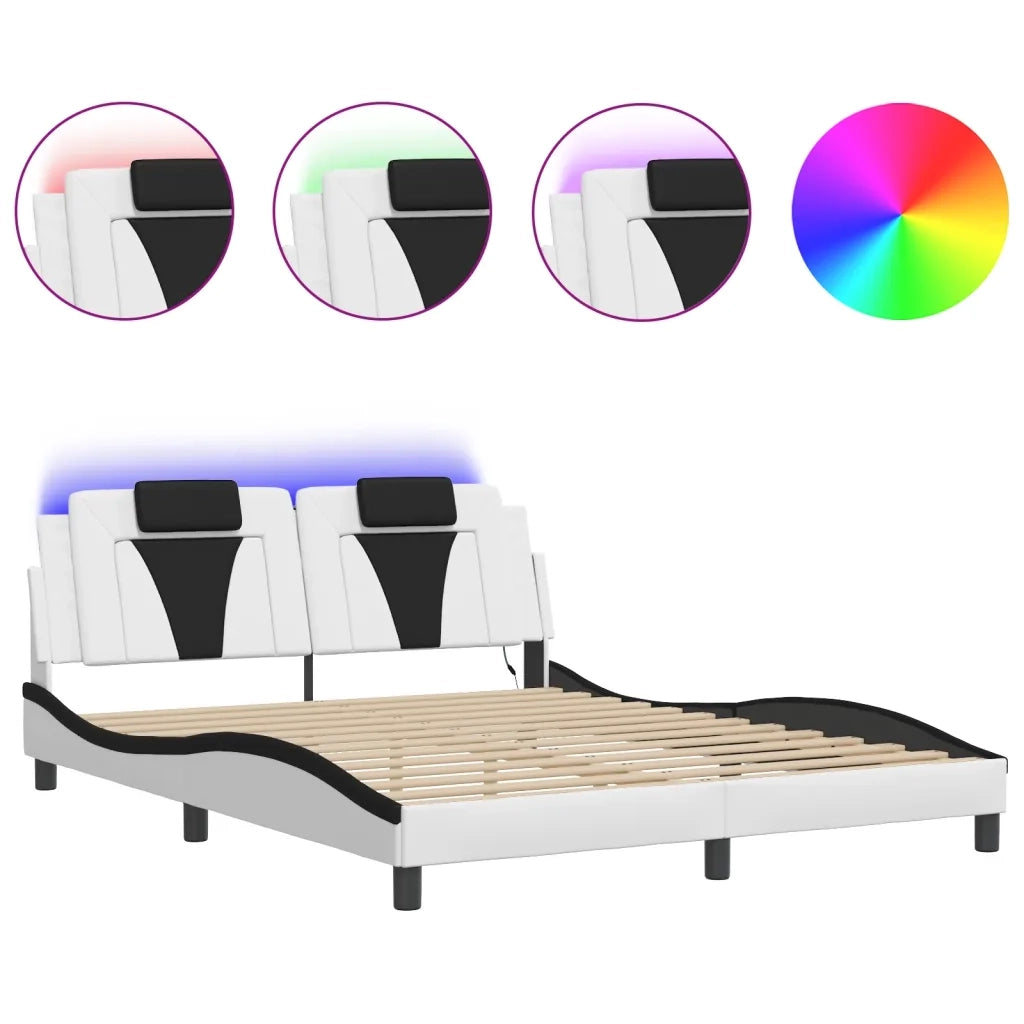 Letto matrimoniale | Letto per adulti | Giroletto Viana con LED senza Materasso Bianco e Nero 160x200 cm