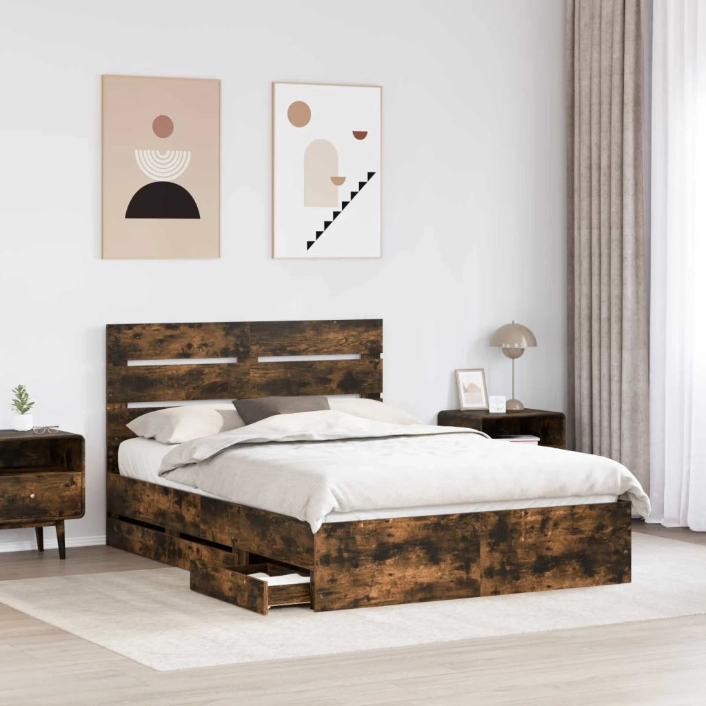 Struttura del letto con cassetto Rovere fumé 140 x 200 cm 3411831