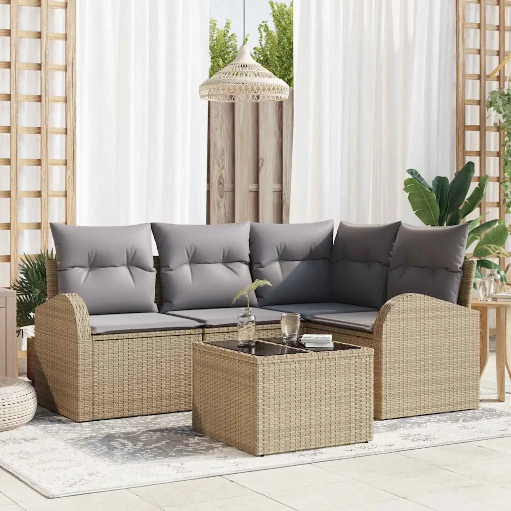 Set Divano da Giardino 5 pcs Beige e grigio chiaro polyrattan