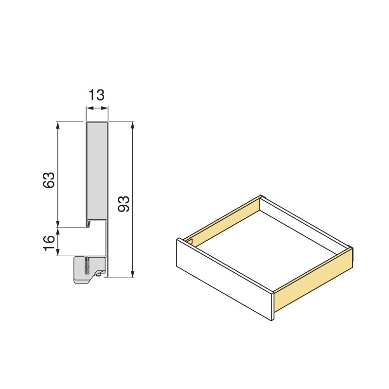 Cassetto esterno Protone 30kg, guide di estrazione totale con una chiusura soft, altezza 93mm, profondità 350mm, Acciaio