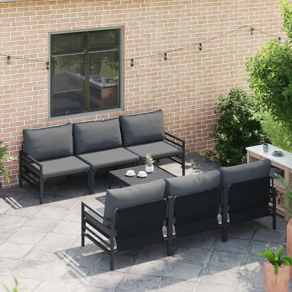 Set Divano da Giardino con cuscino 7 pcs Nero Acciaio 3378956