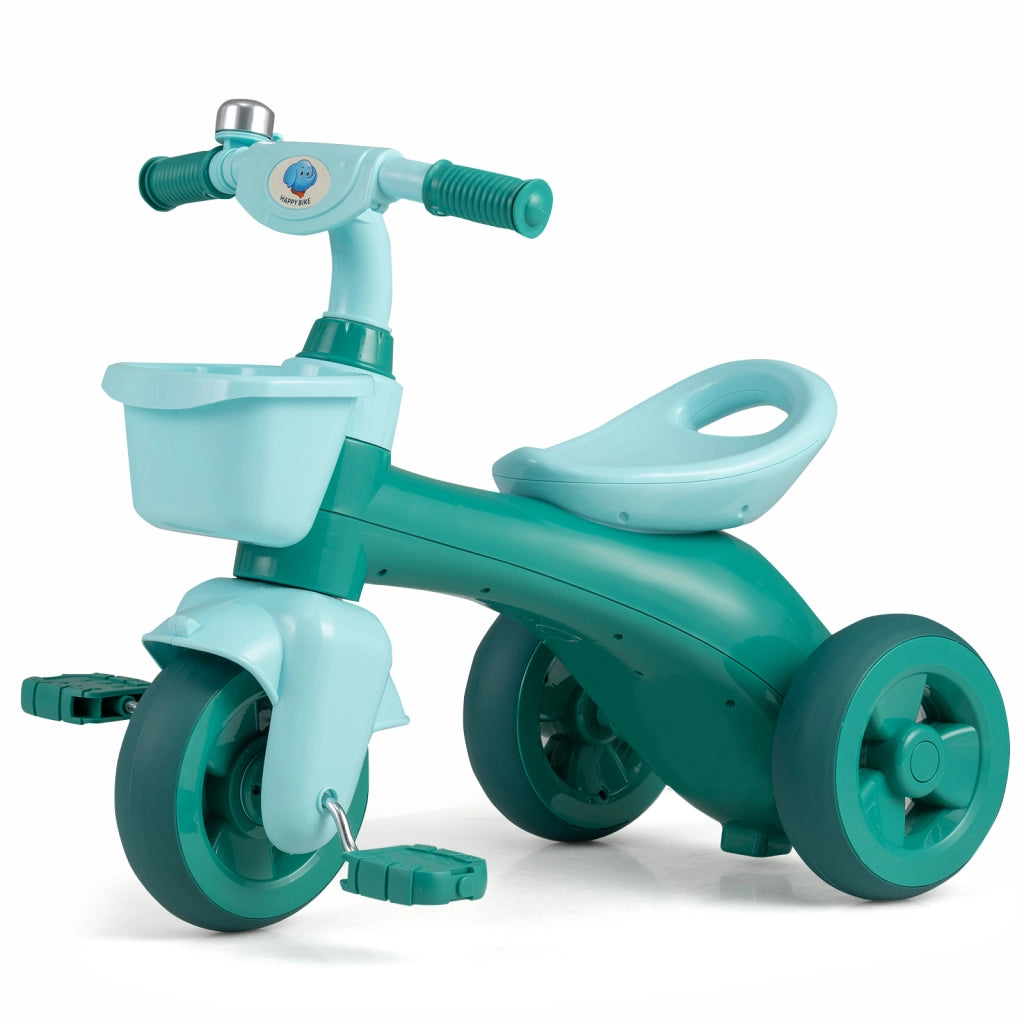 Triciclo bambini sterzo limitato sella ergonomica cestini anteriore posteriore campanello-Bicicletta equilibrio 3 ruote bambini 3-5 anni Verde