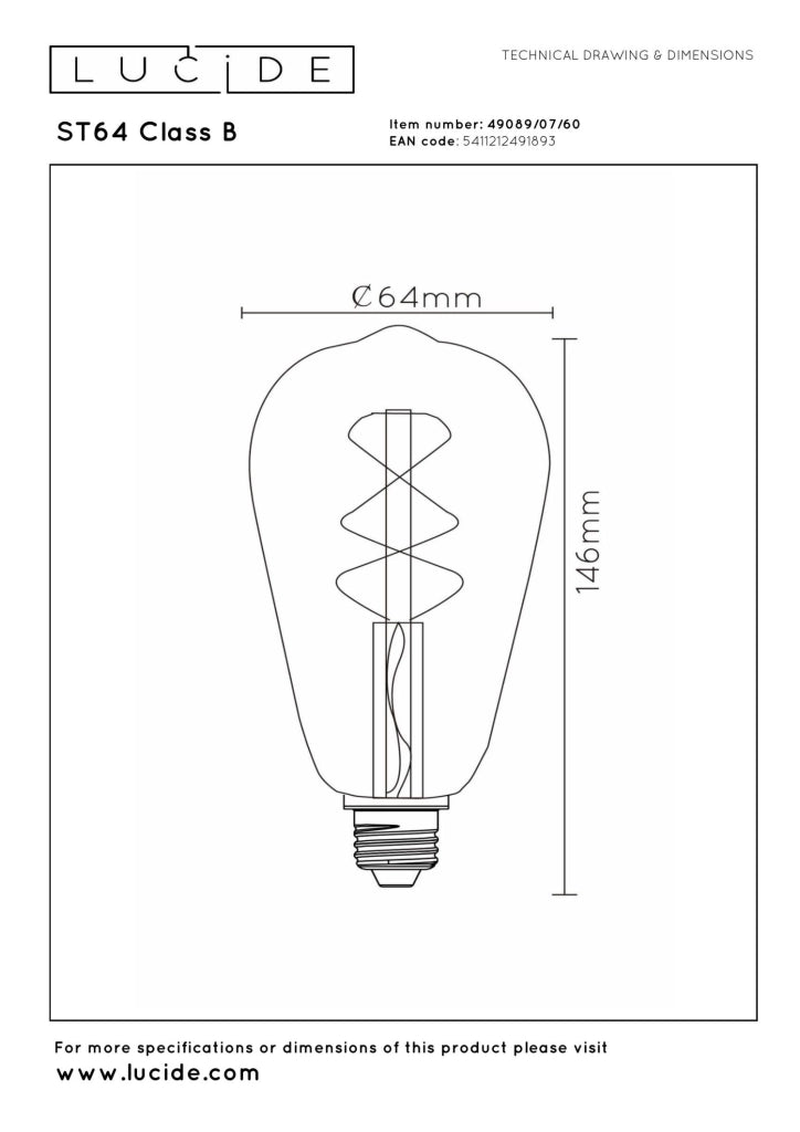 Lampadina LED filament E27 7W 2700K trasparente Lucide