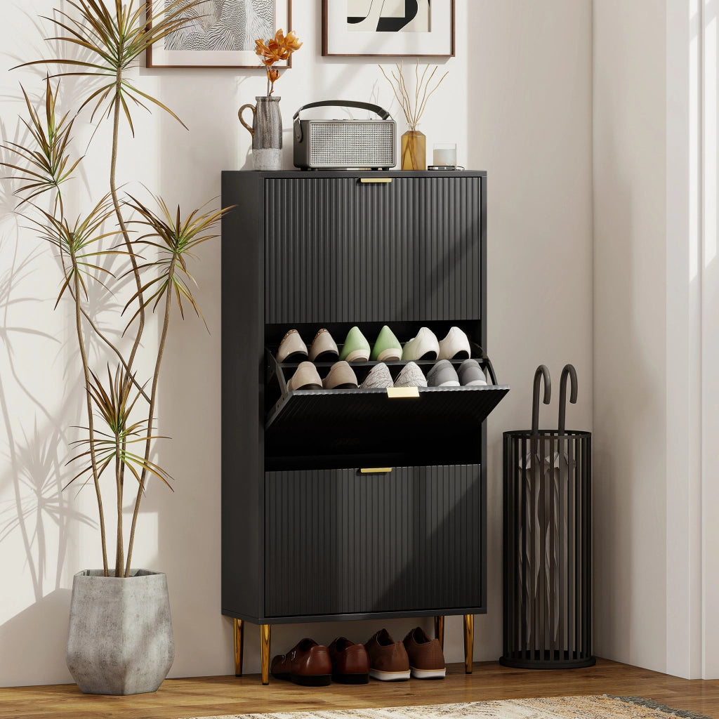 Scarpiera con Ante e Cassetti ¨C Minimal ¨C Nero 60x24x122,5 cm