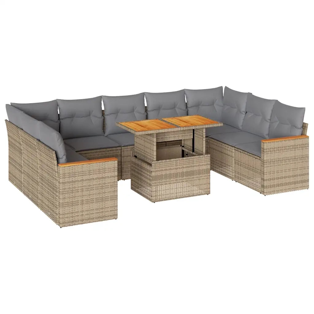 Divano da Giardino 10 pz con Cuscini Beige in Polyrattan Acacia 3327531