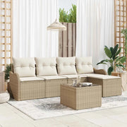 Set Divano da Giardino con cuscino 6 pcs Marrone Poly Rattan
