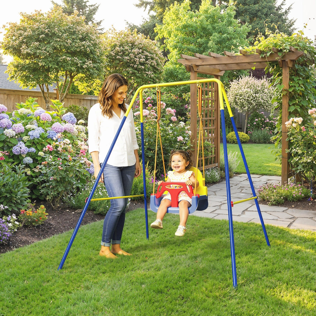 Altalena da Giardino Pieghevole per Bambini ¨C Minimal ¨C 128x155x157 cm Blu