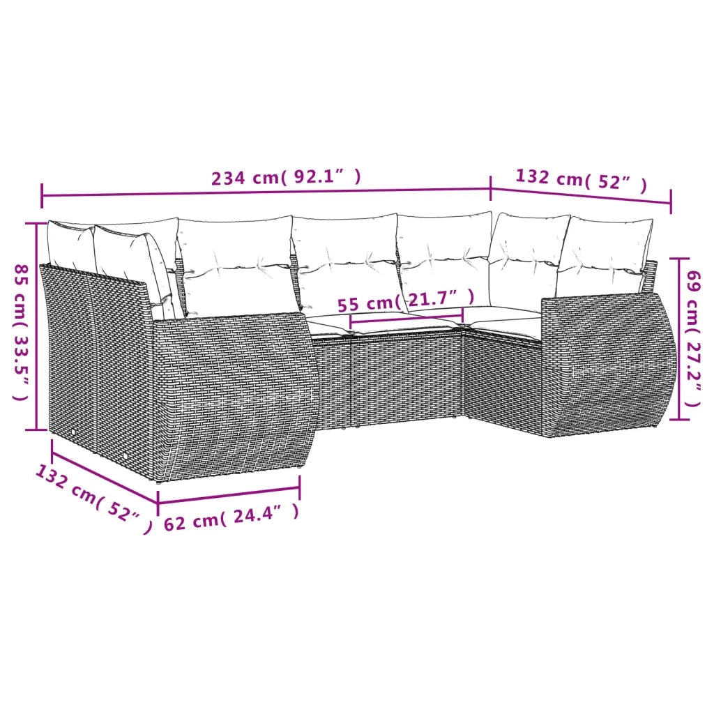 Set Divano da Giardino 6 pz con Cuscini Grigio in Polyrattan 3254117